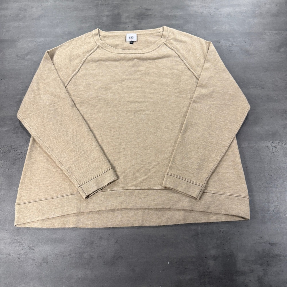 Cabi Ballpark Pullover Top S Tee Tan Beige Heathered Raglan NWOT Cashmere-Like